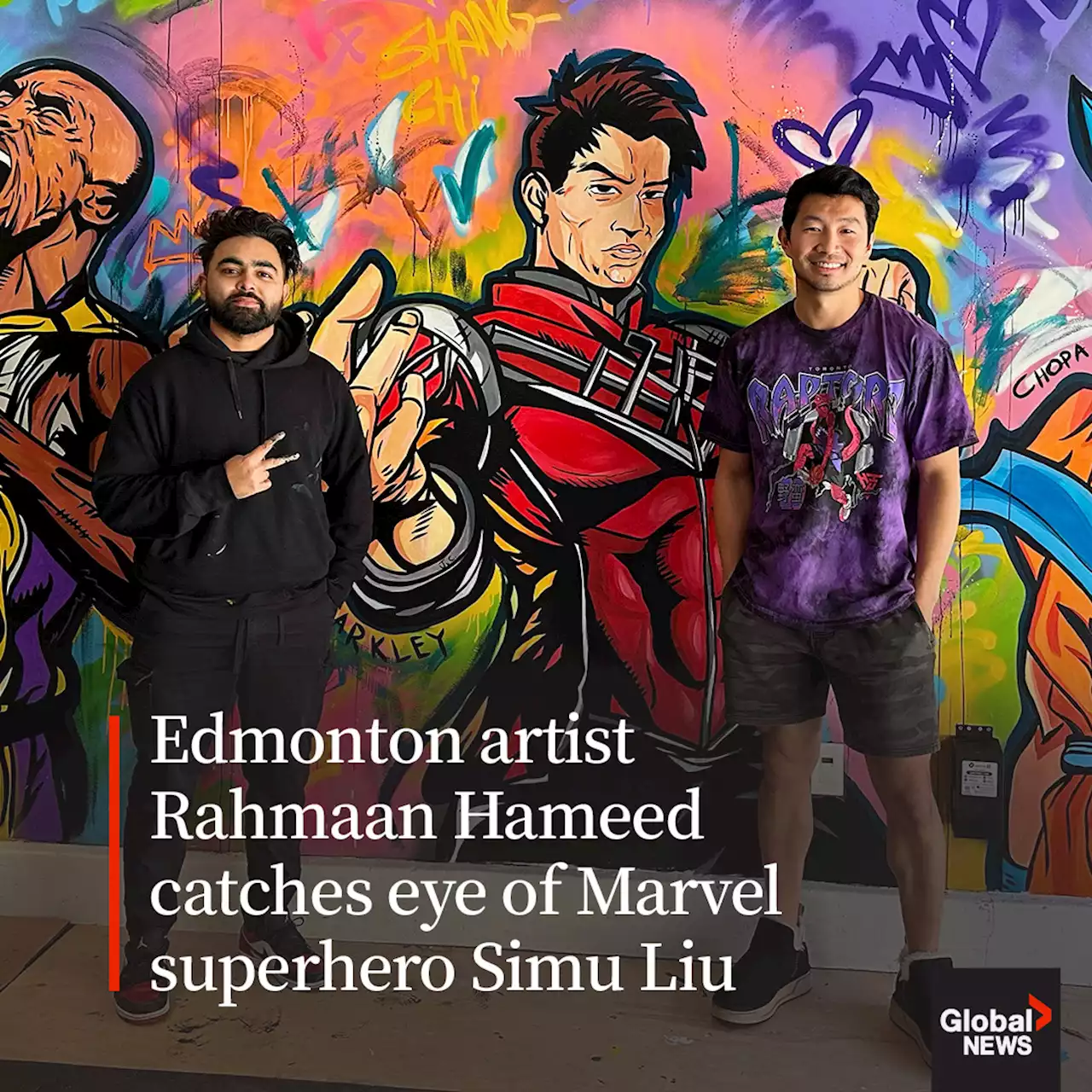 Edmonton artist Rahmaan Hameed catches eye of Marvel superhero Simu Liu - Edmonton | Globalnews.ca