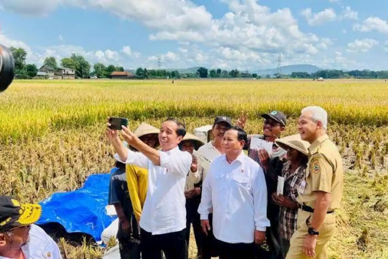 Panen Raya di Kebumen, Jokowi Berswafoto Bareng Ganjar & Prabowo