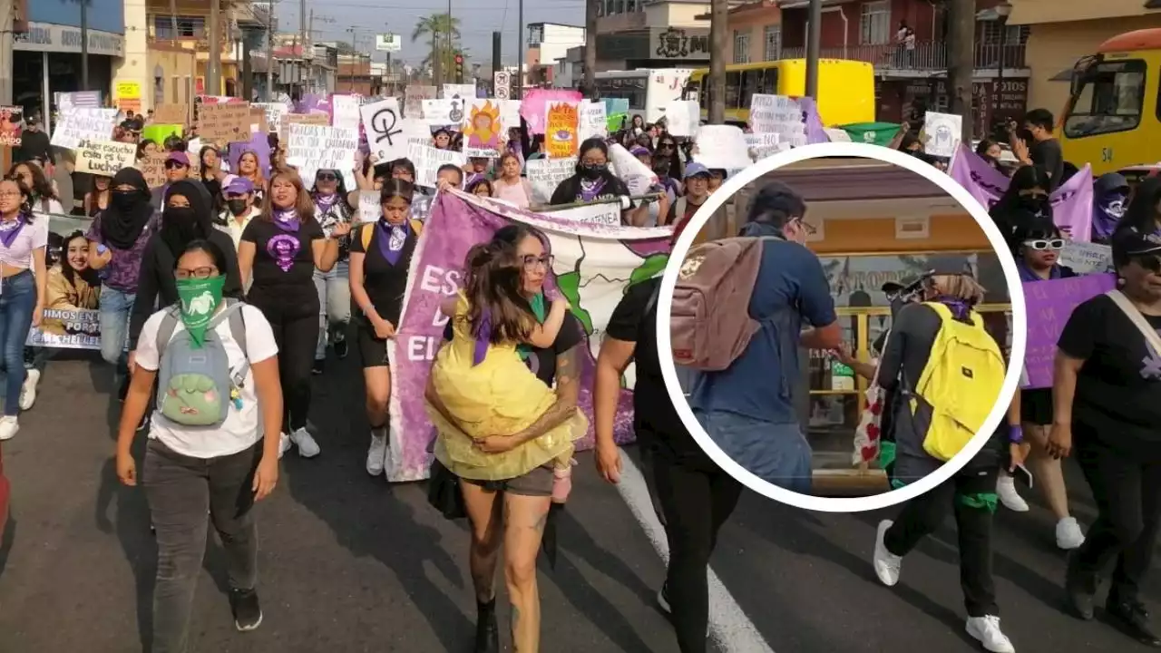 VIDEO: Estudiante rocía agua bendita a mujeres en marcha de 8M en Orizaba