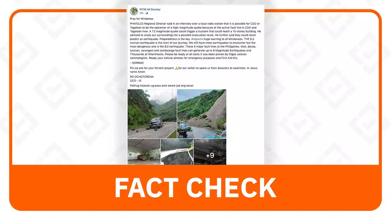 FACT CHECK: Cagayan de Oro, Tagoloan not next in line for earthquake