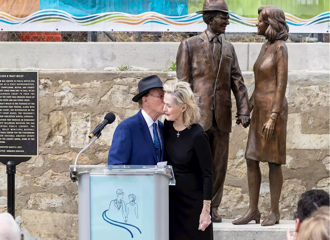 New sculpture along San Pedro Creek honors Nelson and Tracy Wolff