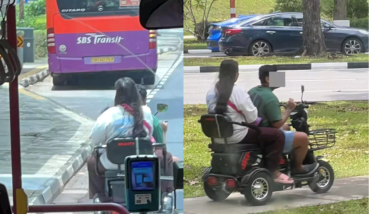 'Can someone advise if this is legal?' PMD with rider & pillion without helmets between 2 buses spotted near Tiong Bahru Plaza - Singapore News