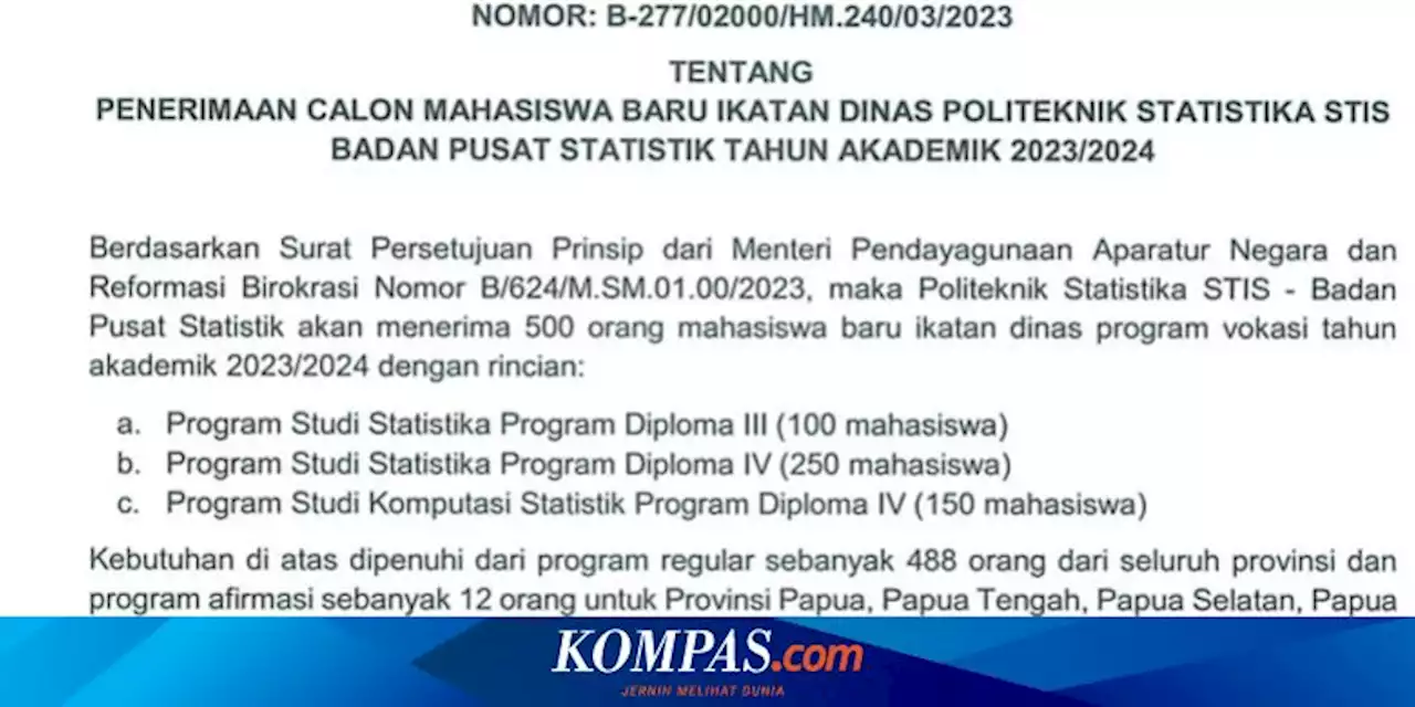 Pendaftaran Sekolah Kedinasan STIS BPS 2023: Jadwal, Persyaratan, hingga Cara Daftarnya