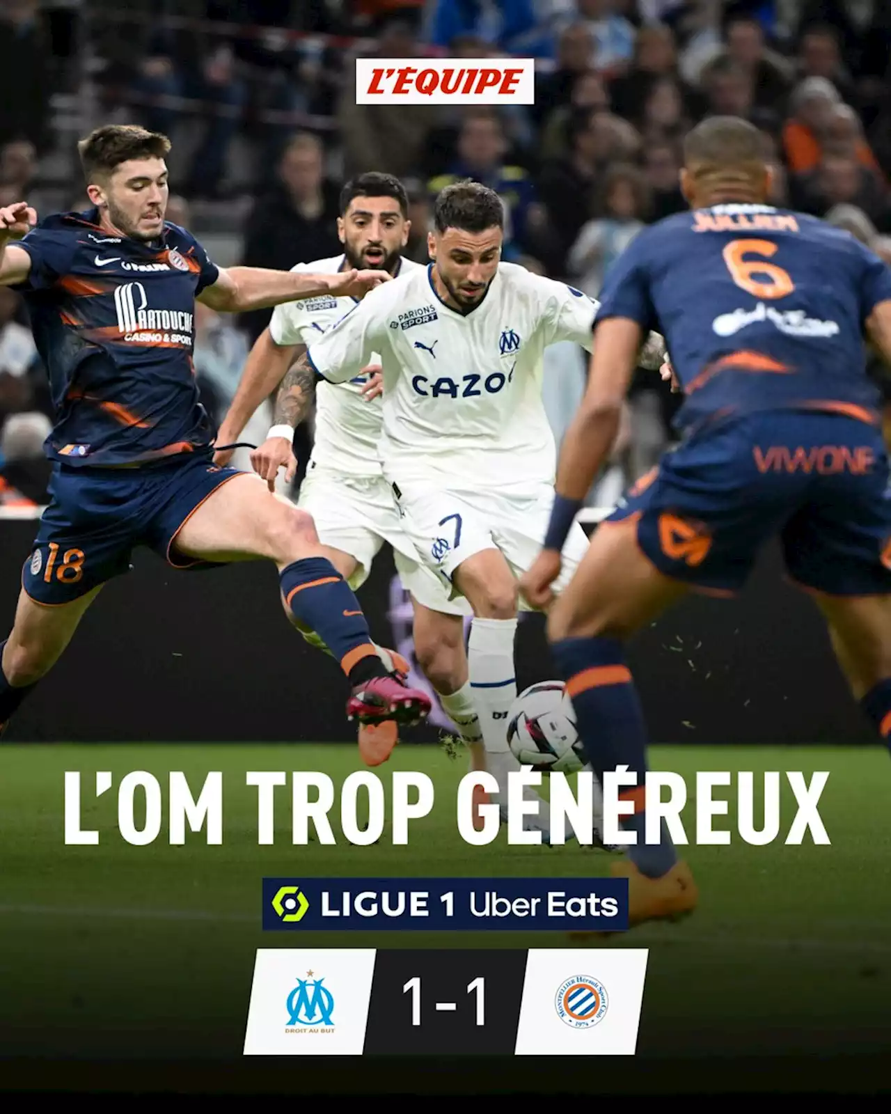 Ligue 1 : l'OM tenu en échec par Montpellier