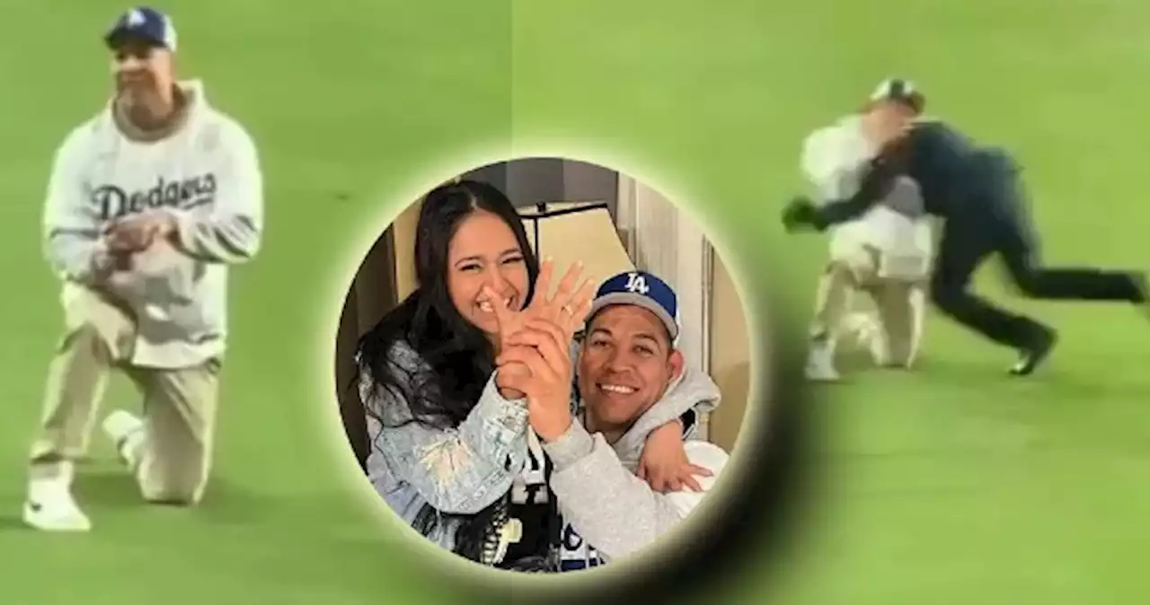 Fan de los Dodgers saltó al campo para pedir matrimonio; fue tacleado