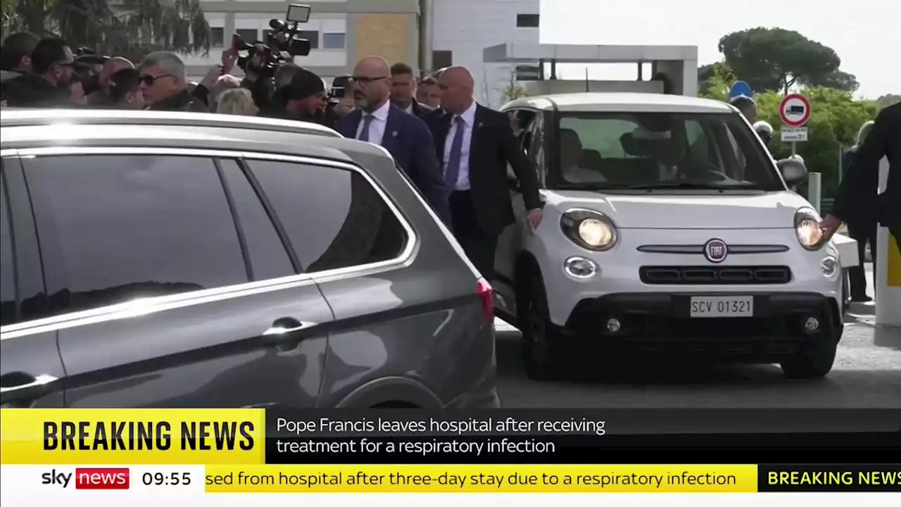 'I'm still alive': Pope Francis jokes as he leaves hospital after three-day stay