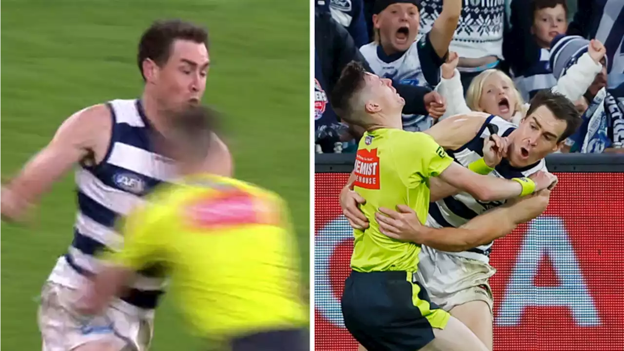 Wild MCG scenes as AFL superstar goes down in brutal collision with umpire