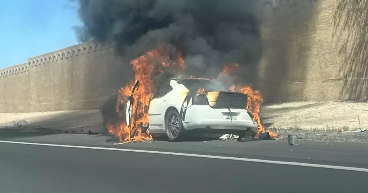 One person in hospital with flash burns after car fire on I-19