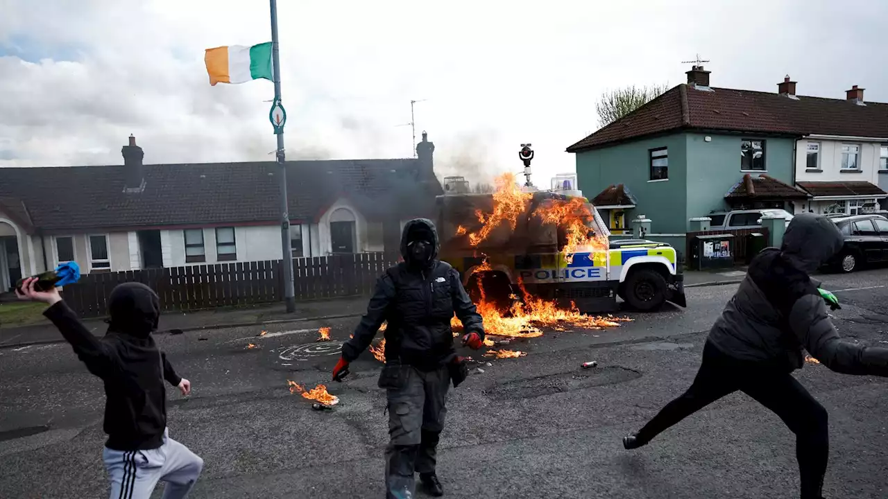 Police Service Northern Ireland vehicle attacked with petrol bombs during republican parade in Londonderry