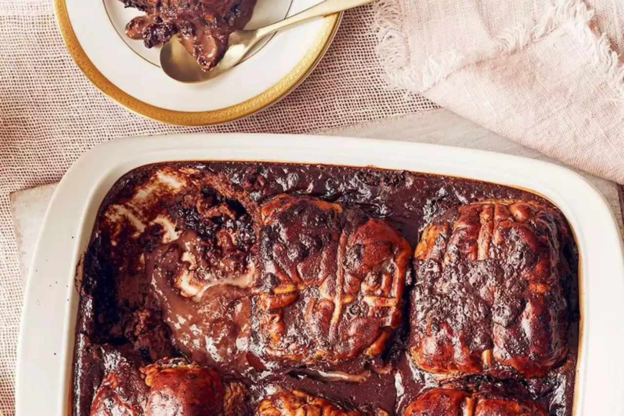 RECIPE: Chocolate hot cross bun bread and butter pudding