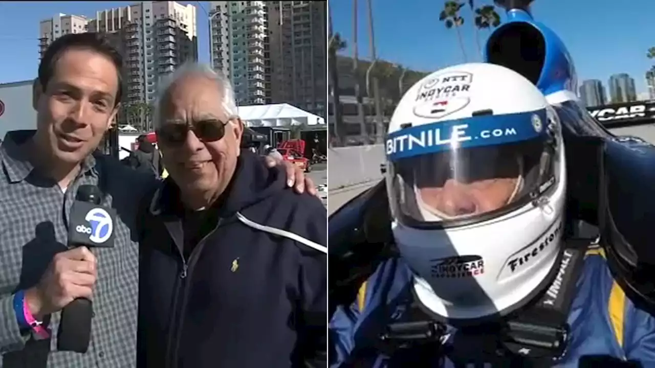 ABC7's Marc Cota-Robles surprises his dad, a lifelong IndyCar fan, with 150 mph race-car ride