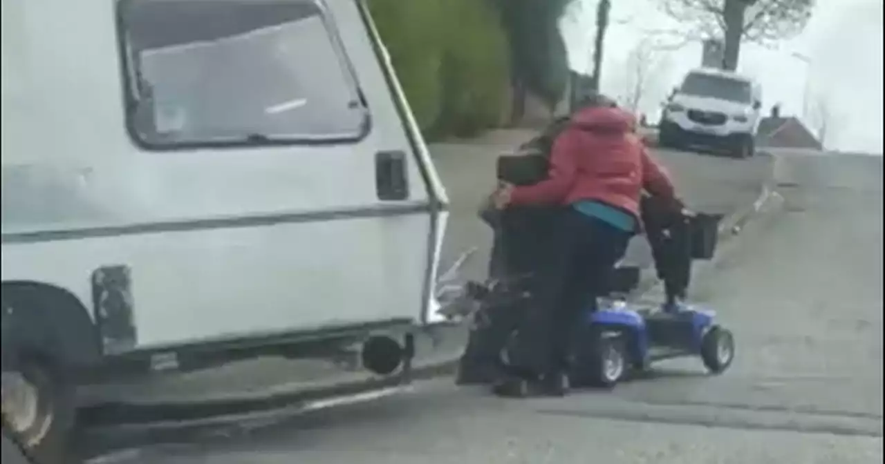 Caravan spotted being pulled mobility scooter leaving locals in stitches