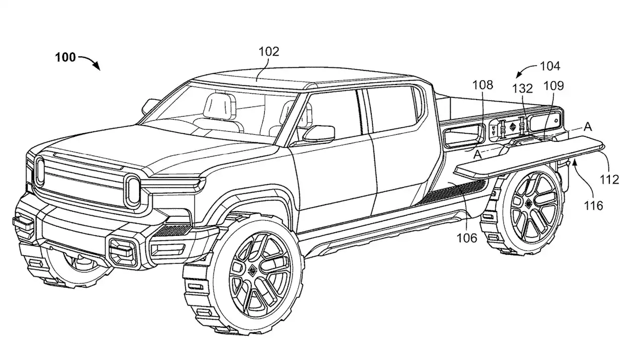 Rivian Pickup Truck Patent Shows Innovative Bedside Storage System