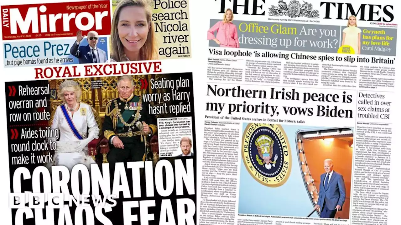 Newspaper headlines: 'Coronation chaos' and Biden in Northern Ireland