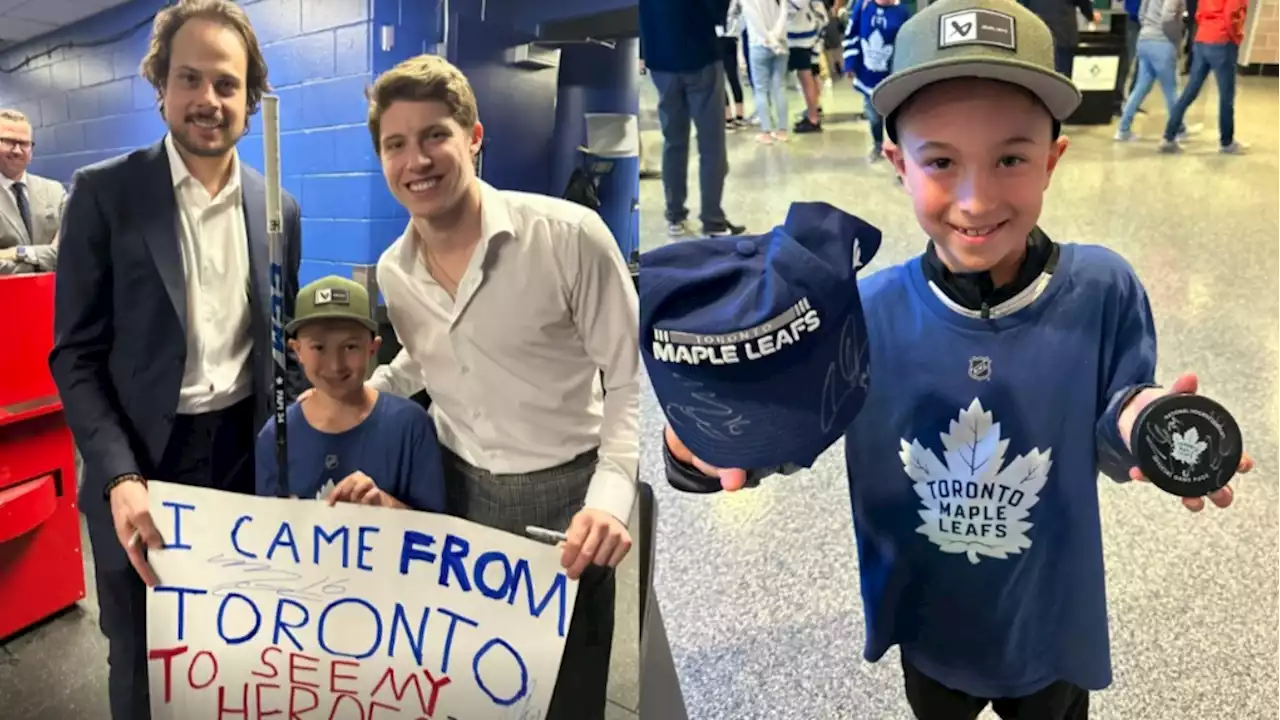 Young Leafs fan meets his 2 'heroes' after his sign at Tampa Bay game goes viral