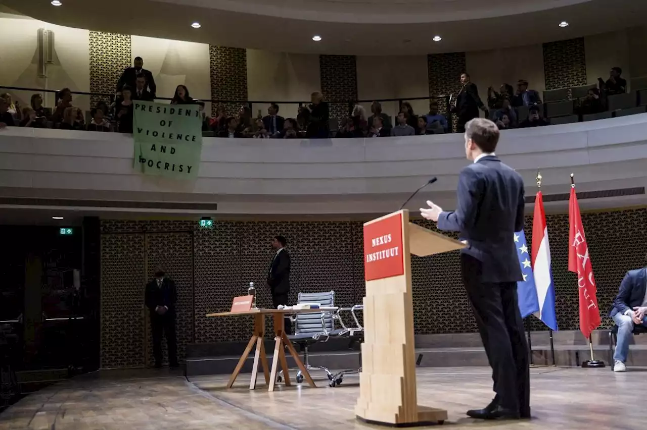 Protesters disrupt Macron speech on Dutch state visit