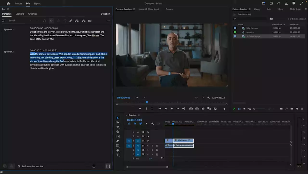 Adobe Premiere Pro mit 'textbasiertem Videoschnitt'