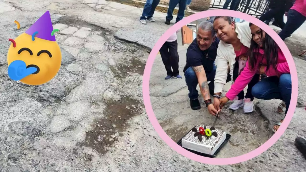 Festejan cumple a un bache, ya tiene 20 años y está en Pachuca