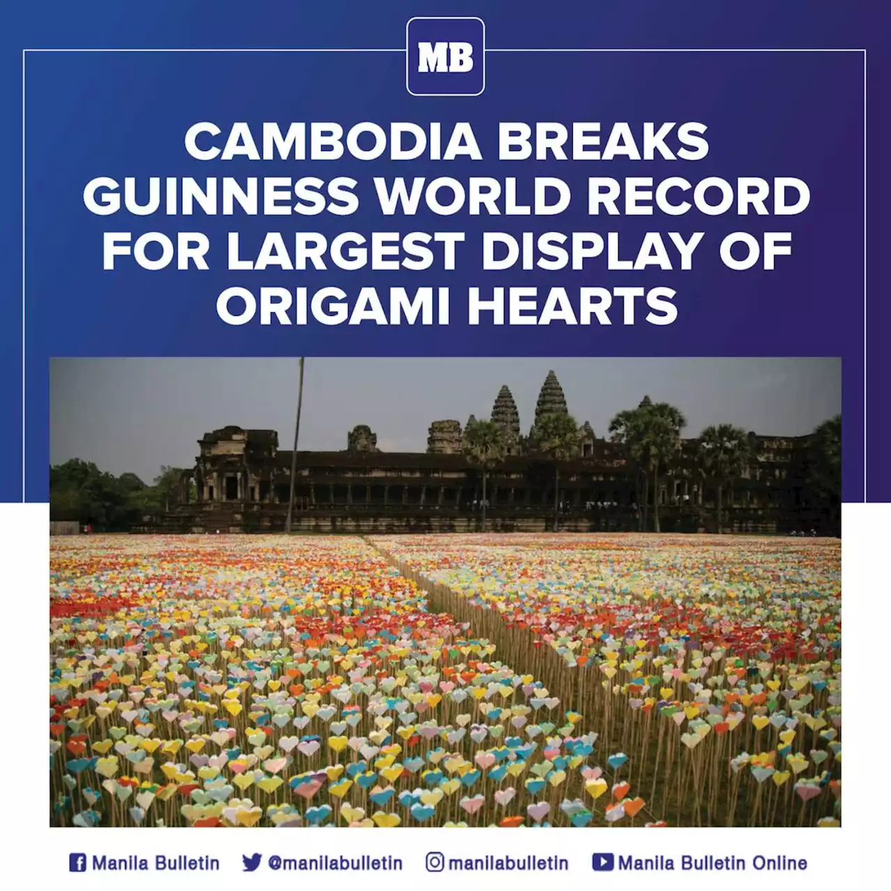 Cambodia breaks Guinness world record for largest display of origami hearts