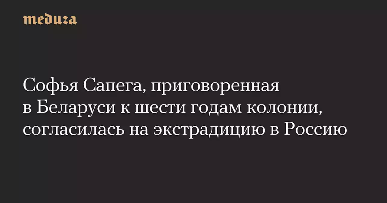 Софья Сапега, приговоренная в Беларуси к шести годам колонии, согласилась на экстрадицию в Россию — Meduza