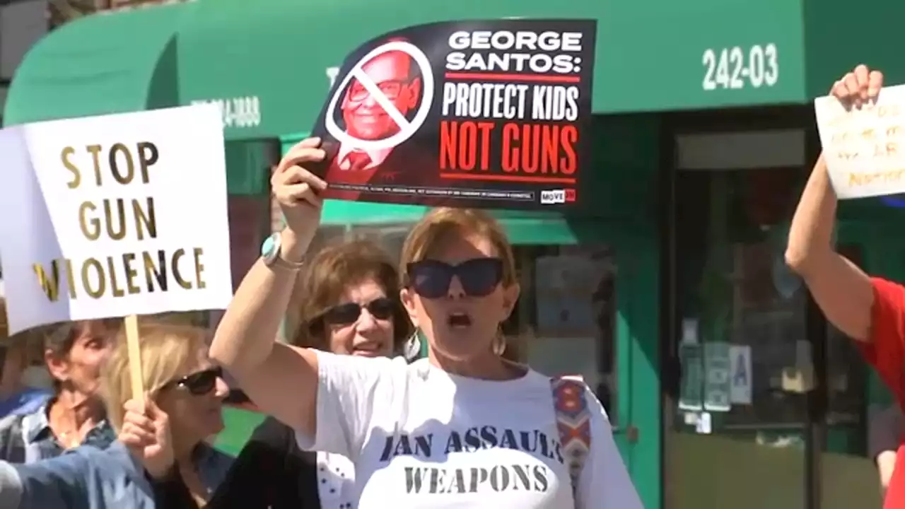 Voters rally outside George Santos' Queens office for gun safety legislation