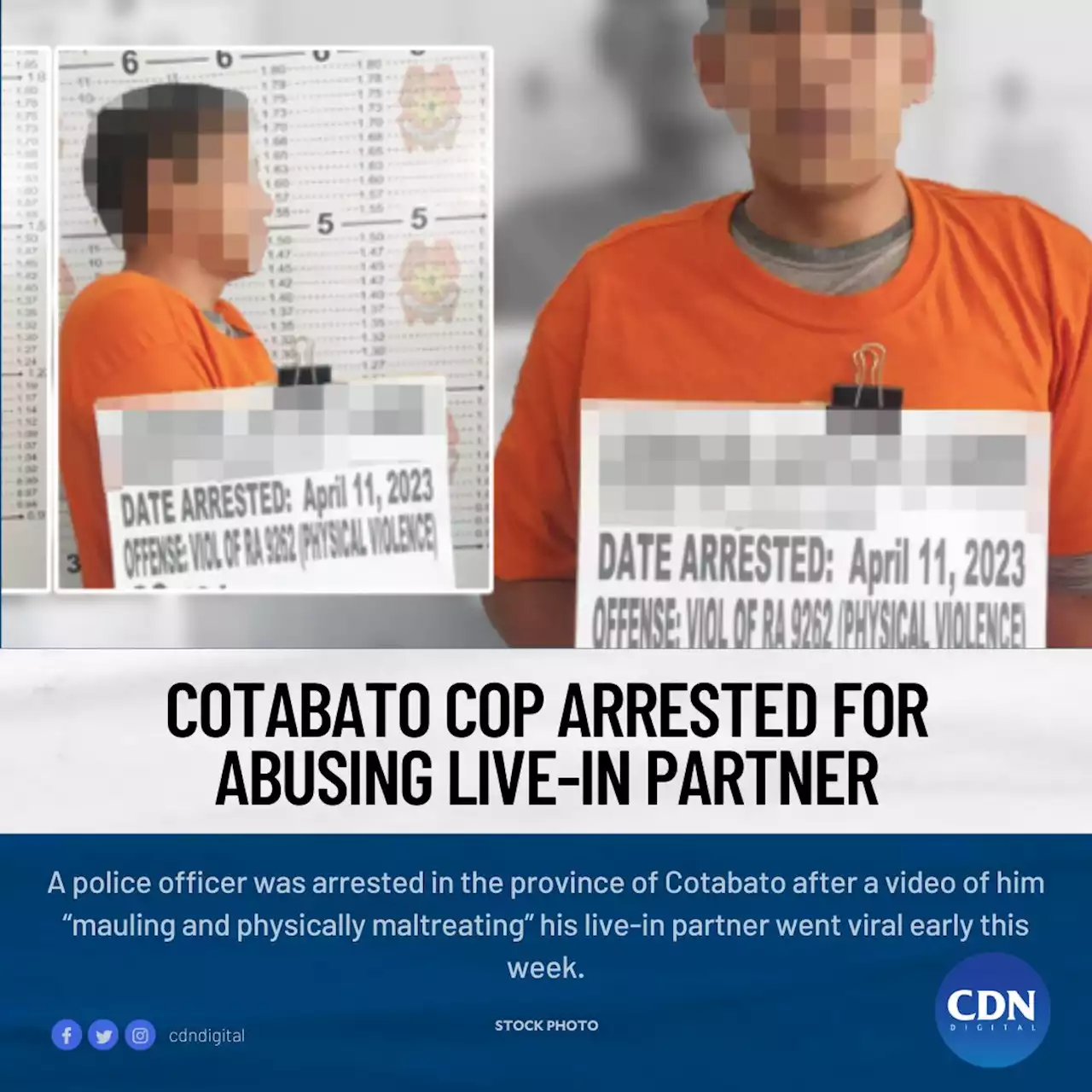 Cotabato cop arrested for abusing live-in partner