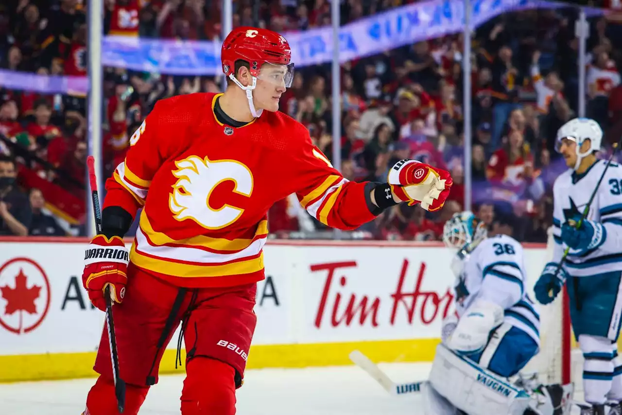 Zadorov hat trick lifts Flames to season-ending win over Sharks