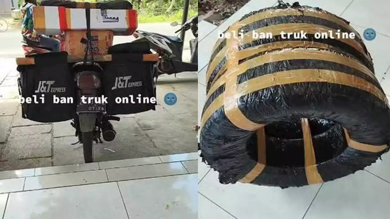 Viral Video Kurir Kirim Paket Ban Truk Ini Bisa Bikin Motor Mleyot