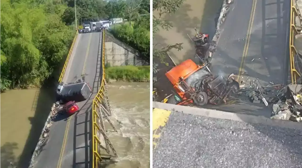 Dos policías muertos tras la caída del puente que comunicaba Quindío y Valle del Cauca