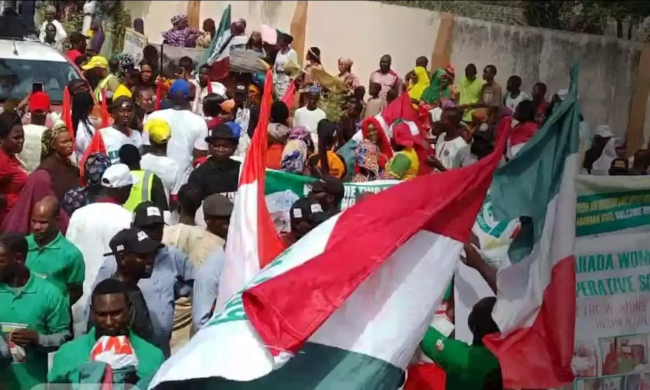 PDP Supporters March To Call For Removal Of Adamawa Resident Electoral Commissioner Ahead Of Governorship Rerun | Sahara Reporters