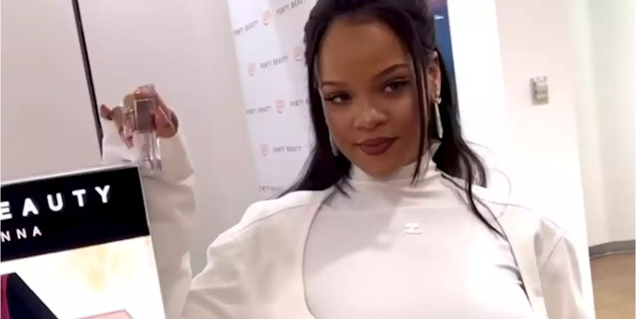 Rihanna Wore a Form-Fitting White Maternity Turtleneck and Low-Rise Skirt to Celebrate Fenty Beauty Release