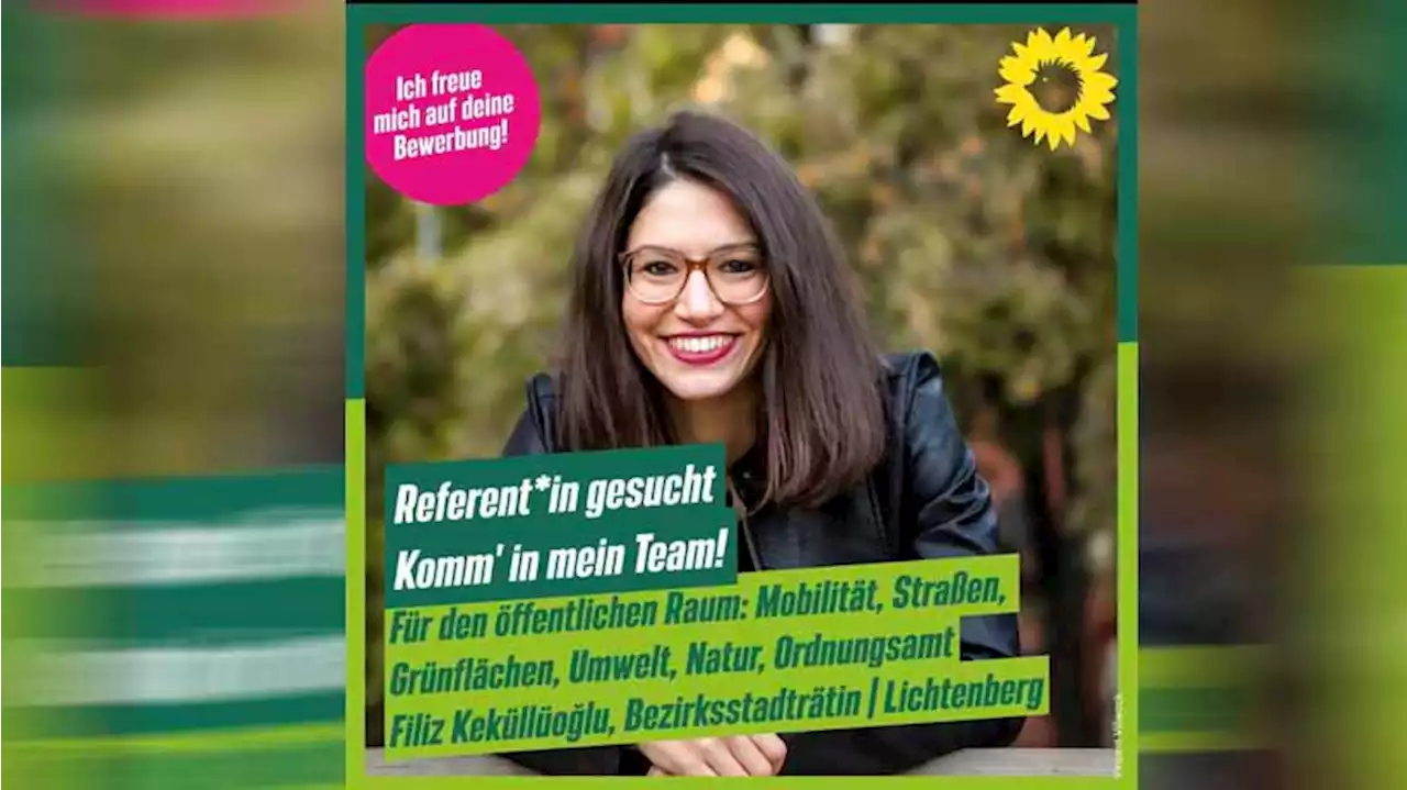 Lichtenberger Stadträtin sucht Mitarbeiter mit Partei-Logo der Grünen