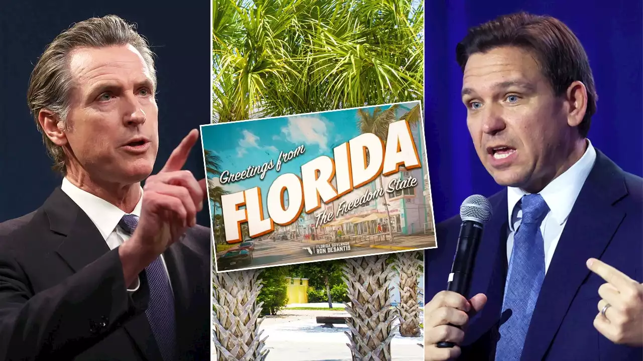 Team DeSantis fires back at Newsom, other Dem governors with postcards celebrating 'Florida's freedom'