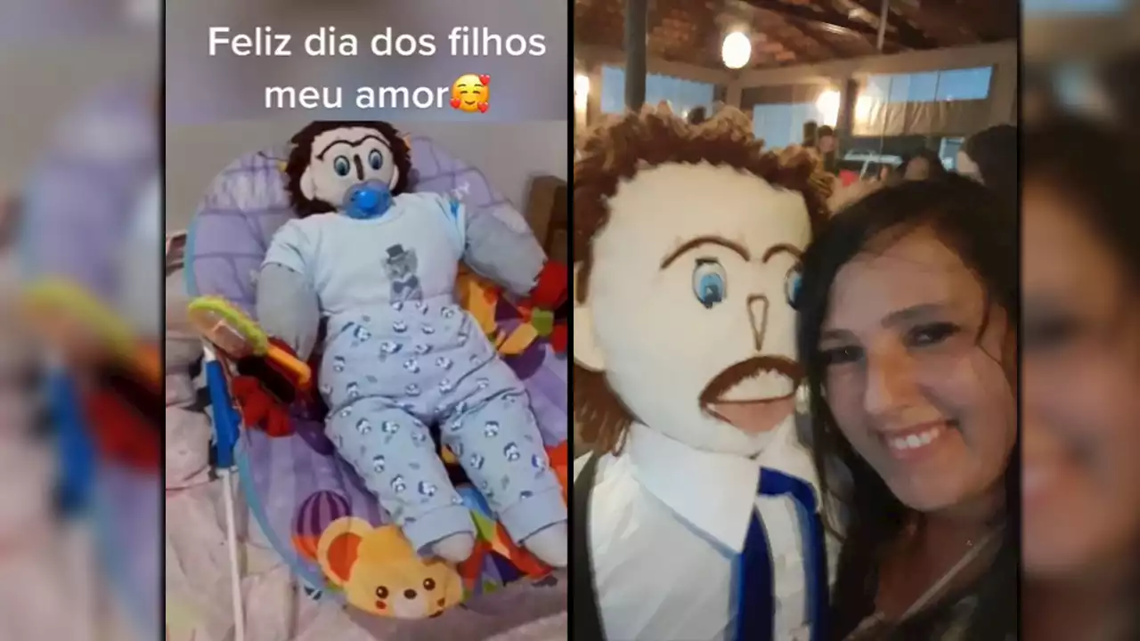 [FOTOS] ¡Qué se tenga Cristián M!: En Brasil una mujer también tiene esposo e hijo de trapo