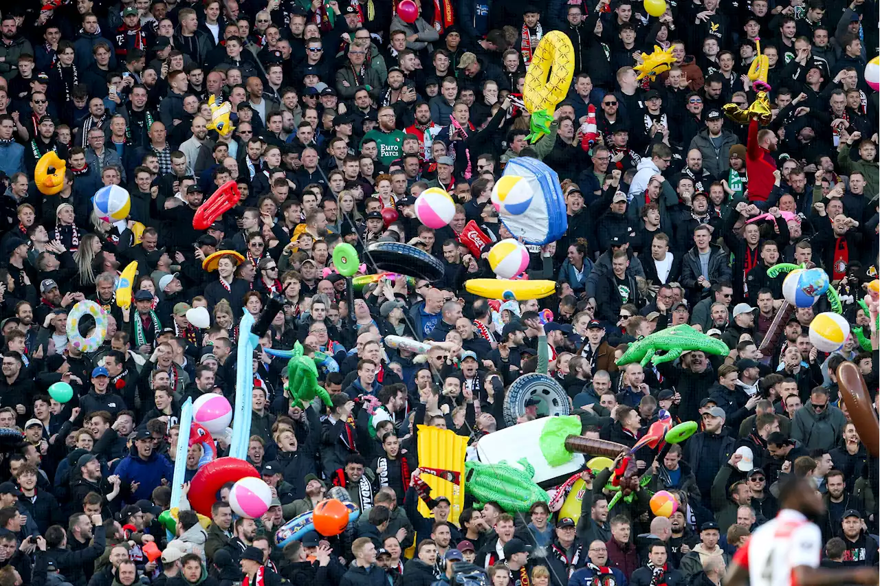 Feyenoord fans cover Europa League quarter-final tie against Roma in pool toys