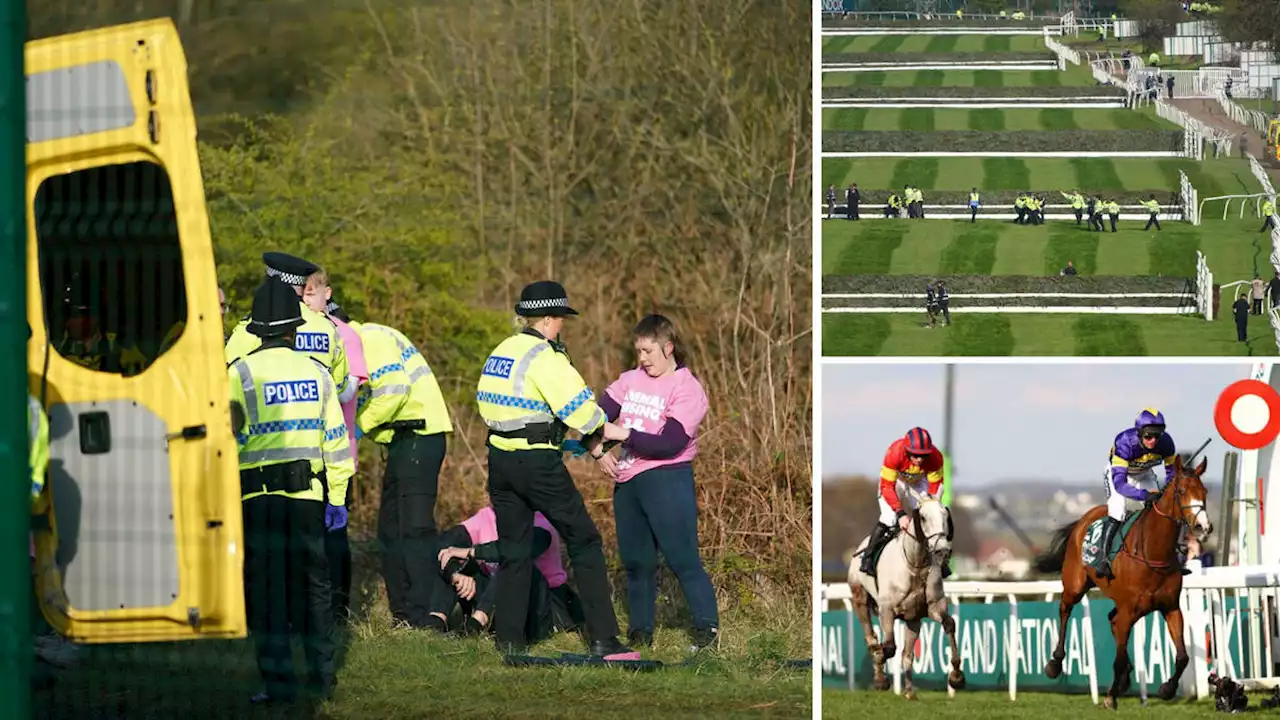 Animal rights protestors close M57 after glueing themselves to the road amid Grand National protests