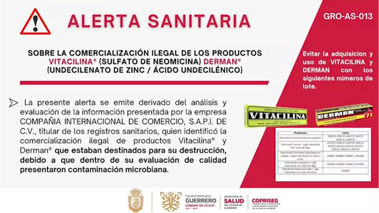 Cofepris alerta de comercialización ilegal de Vitacilina y Derman