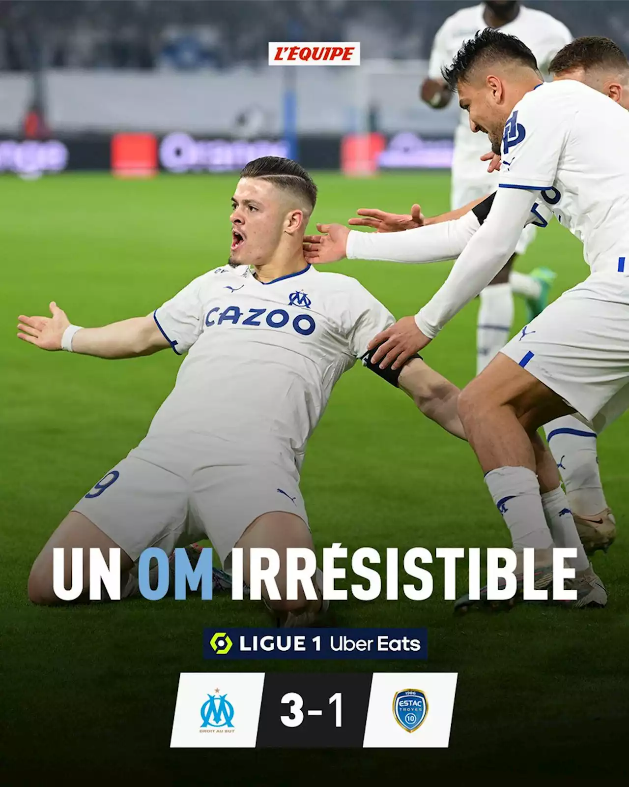 L'OM surclasse Troyes et repasse deuxième de Ligue 1