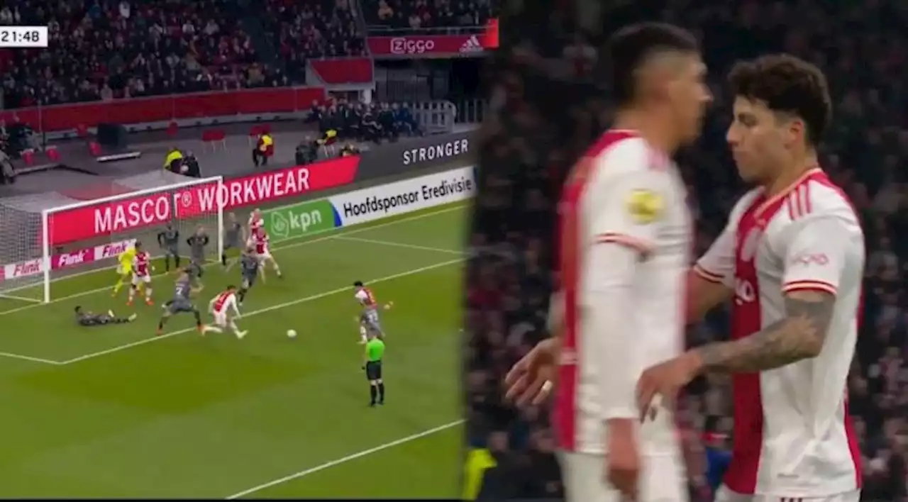 Edson Álvarez toma el balón dentro del área, de la deja a Jorge Sánchez y GOL del Ajax