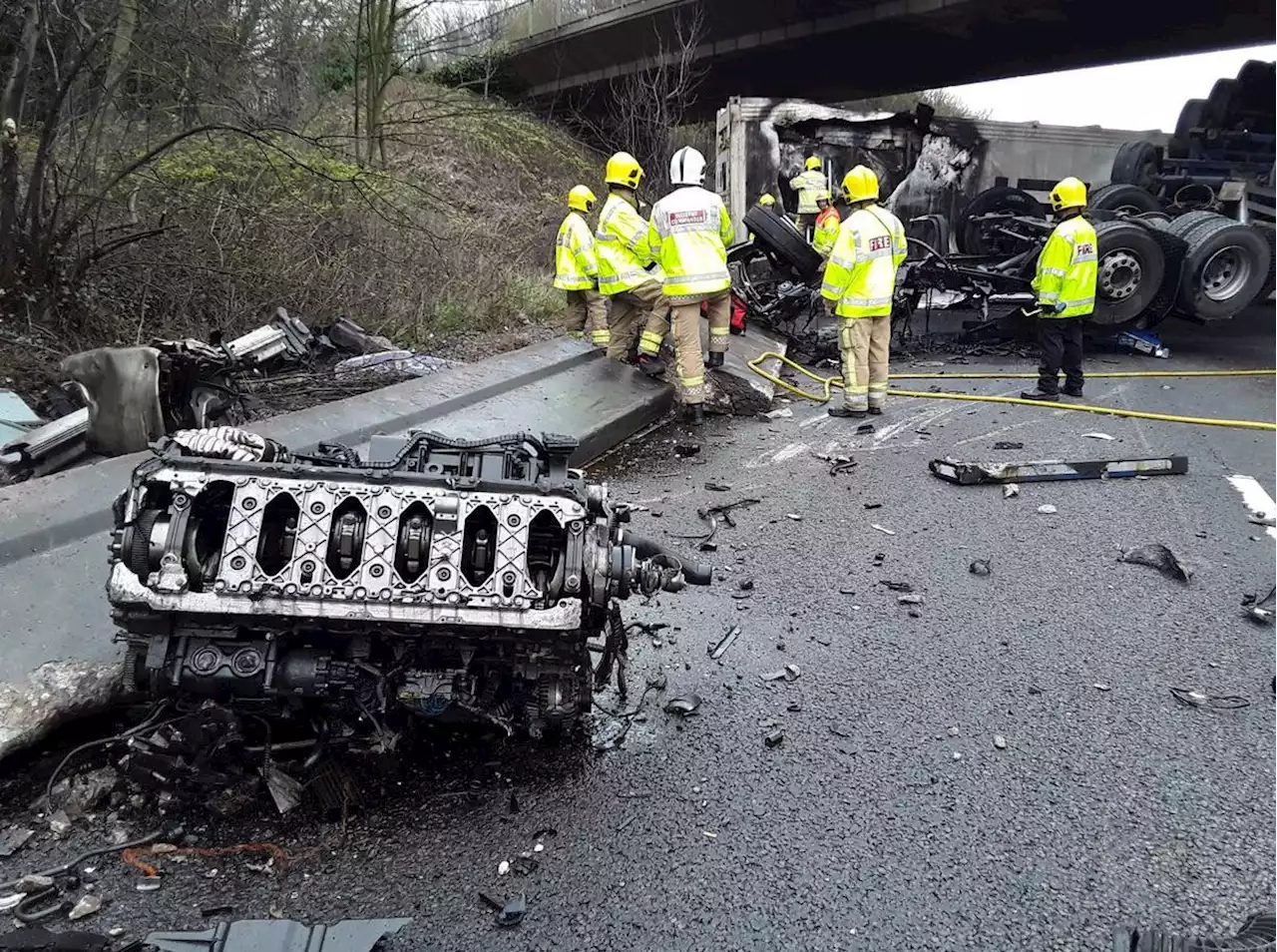 Traffic stopped on M6 due to lorry fire caused by crash causing major disruption