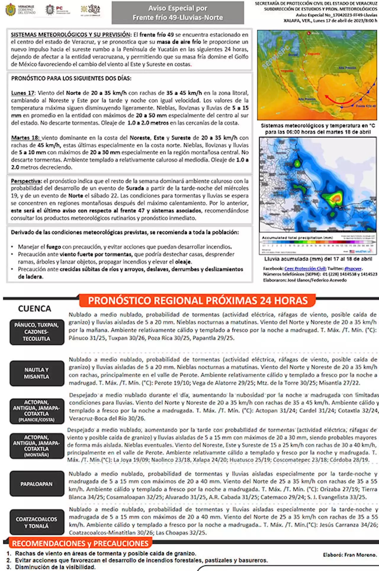 Persistirán este lunes lluvias, en Veracruz; especialmente en sur y montañas