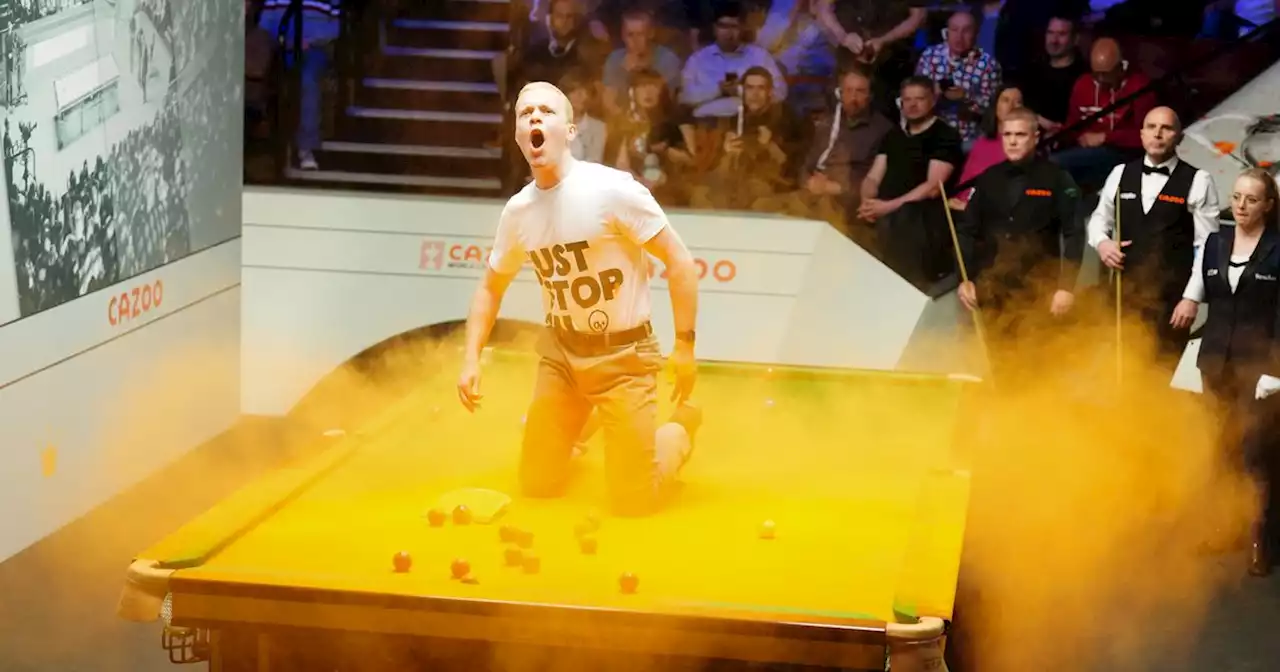 Mark Allen's World Snooker Championship match suspended due to protestors