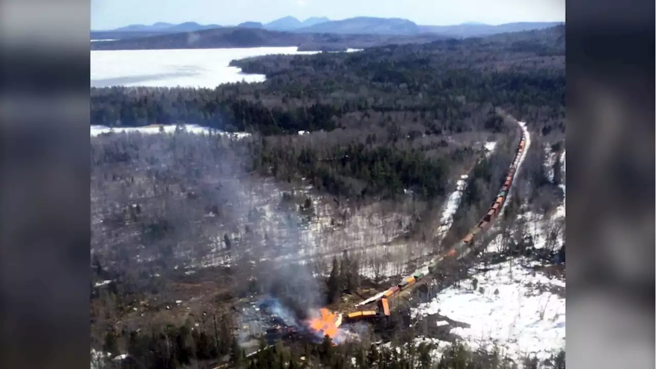 Cleanup begins after freight train derailment, fire in Maine