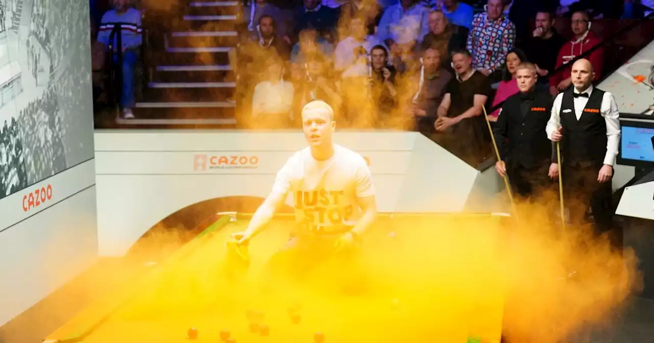 Just Stop Oil protesters invade World Snooker Championship in eco stunt