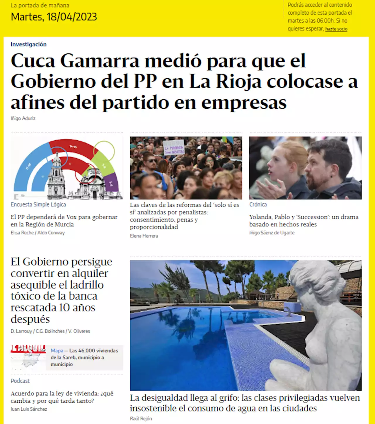 La portada del 18 de abril de 2023 - elDiario.es