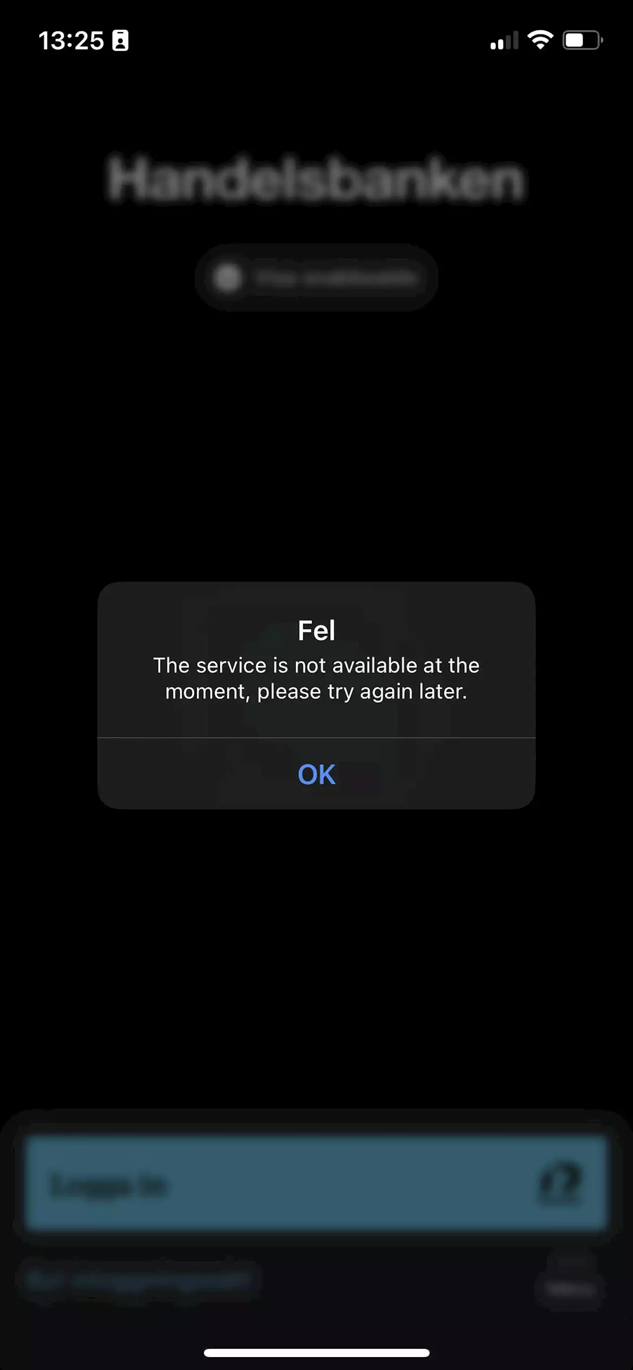 Problem att logga in i Handelsbankens app
