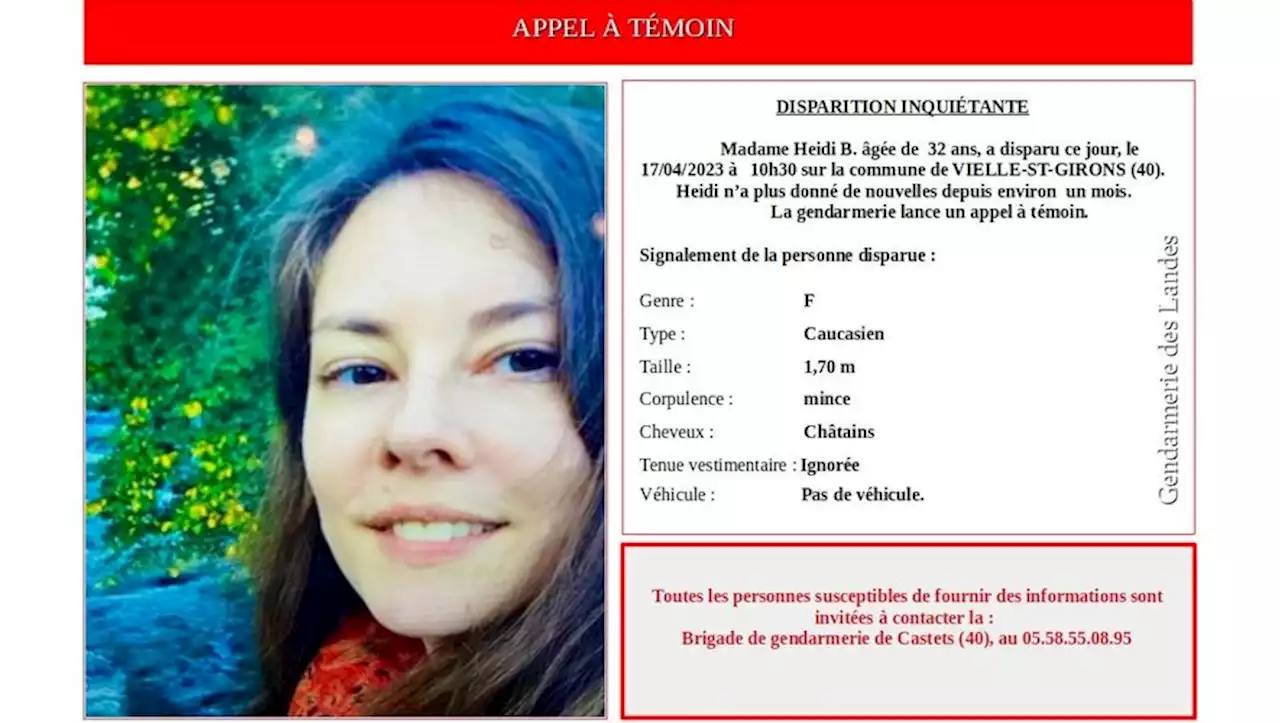 Heidi, 32 ans, est portée disparue depuis un mois dans les Landes, la gendarmerie lance un appel à témoins