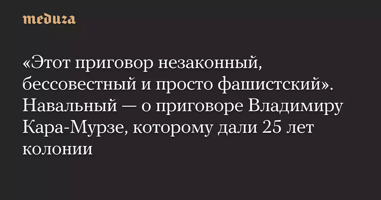 «Этот приговор незаконный, бессовестный и просто фашистский». Навальный — о приговоре Владимиру Кара-Мурзе, которому дали 25 лет колонии — Meduza