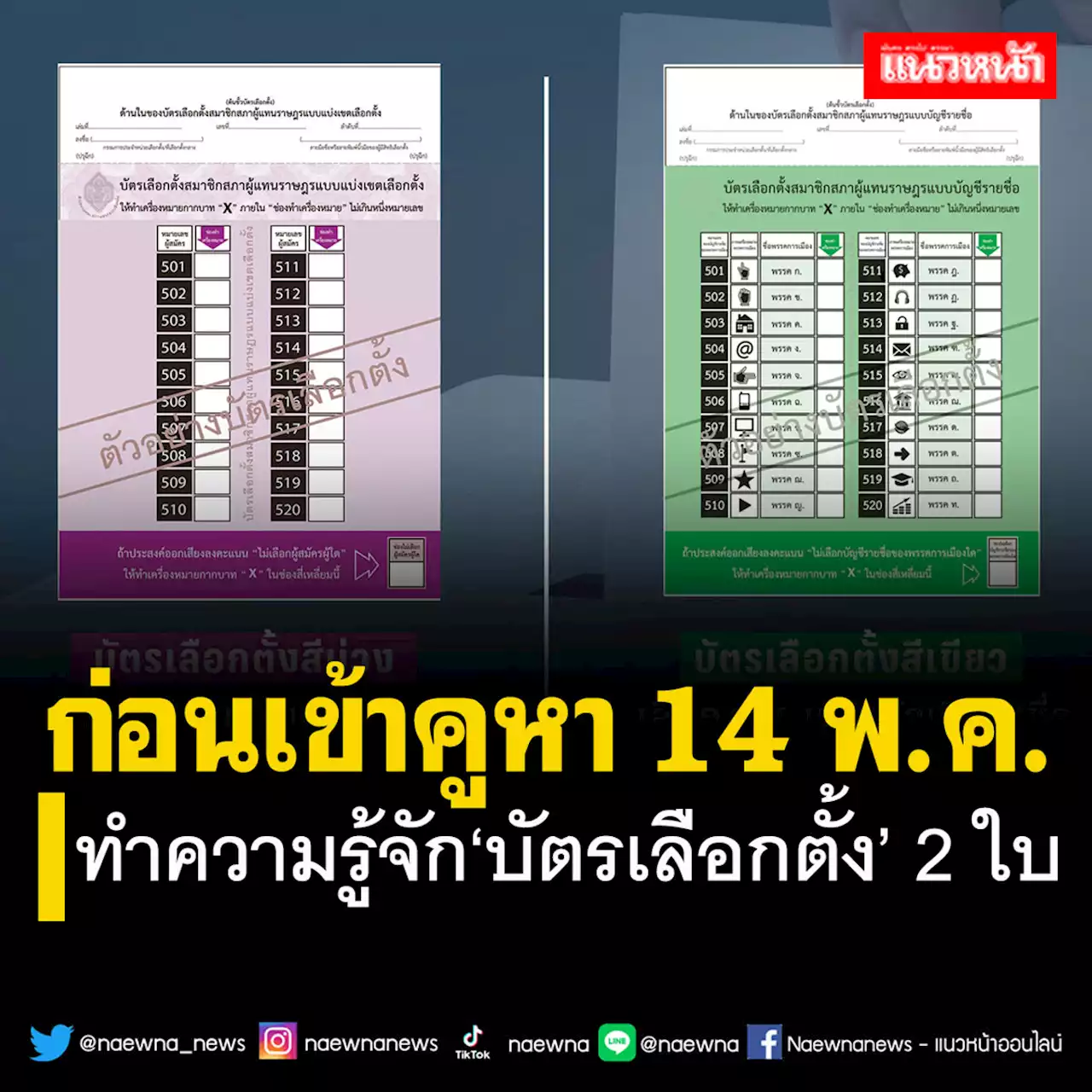 รู้จัก‘บัตรเลือกตั้ง’ 2 ใบ ก่อนเข้าคูหาเลือกตั้ง 14 พ.ค.