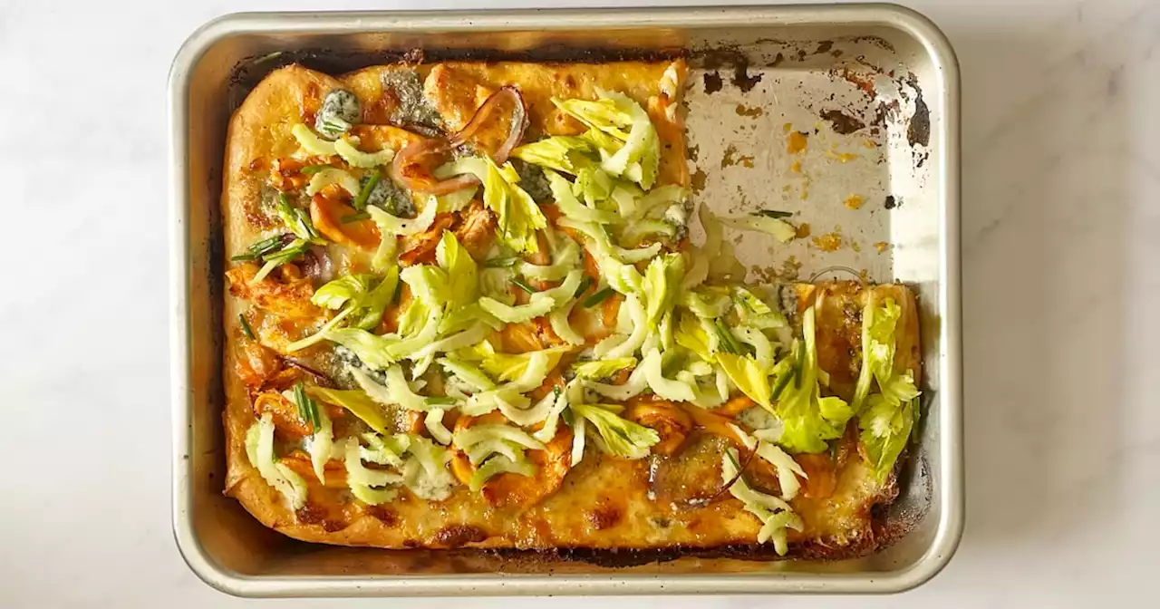 Get the recipe for sheet-pan buffalo chicken pizza